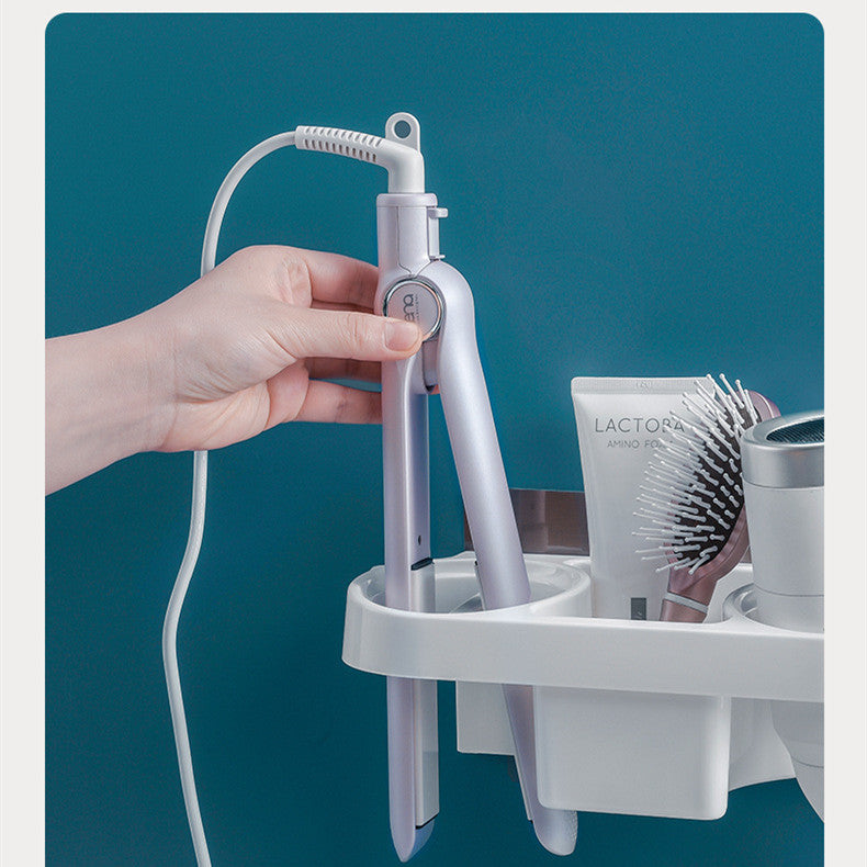 Hands Free Hair Dryer Holder Storage Box Curling Iron Shelf For Bathroom