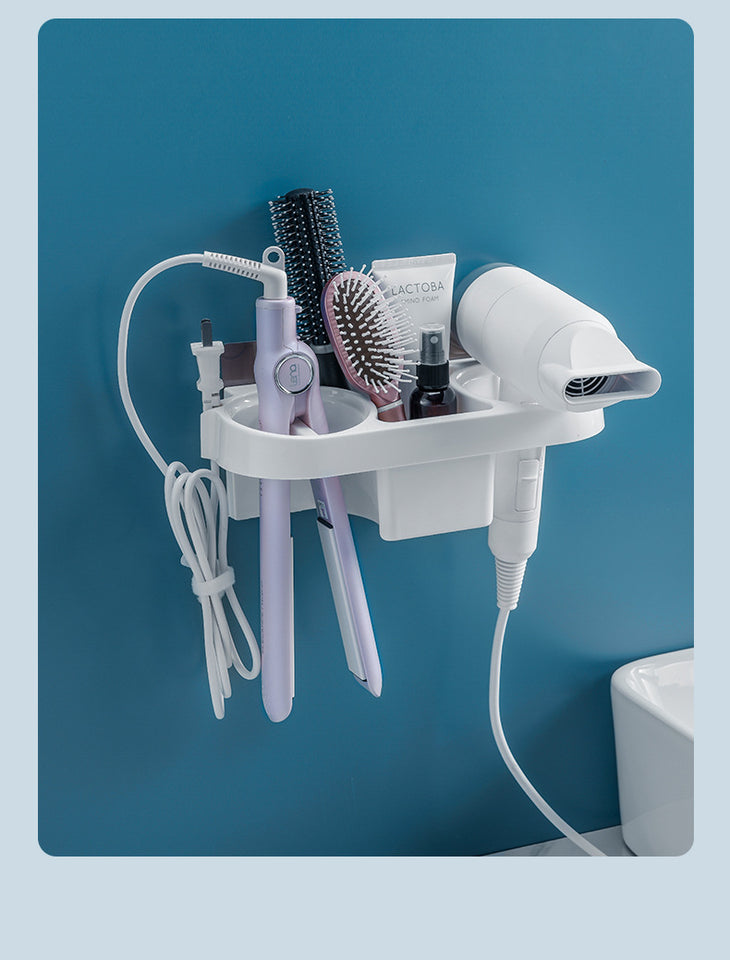 Hands Free Hair Dryer Holder Storage Box Curling Iron Shelf For Bathroom