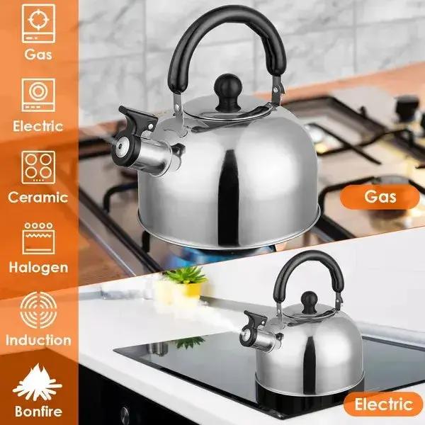 2.1-Quart Stainless Steel Whistling Tea Kettle – Stovetop, Induction, and Camping Safe - SS Creative Holdings