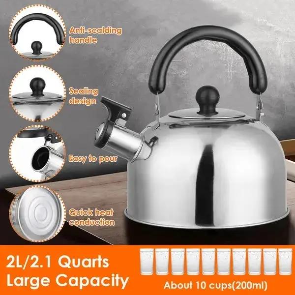 2.1-Quart Stainless Steel Whistling Tea Kettle – Stovetop, Induction, and Camping Safe - SS Creative Holdings