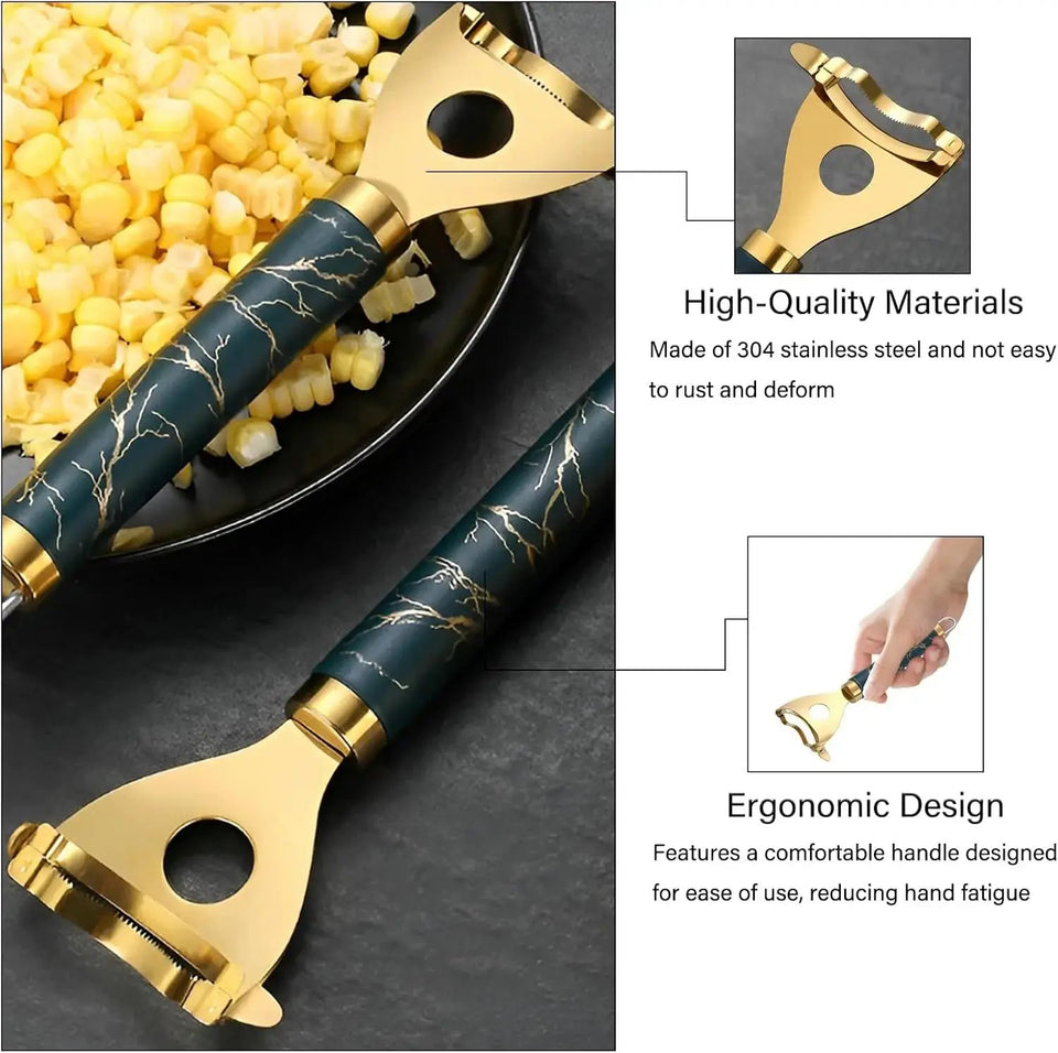 2-Pack Stainless Steel Corn Peeler Tool & Cob Stripper - Golden Marble Kitchen Gadget - SS Creative Holdings