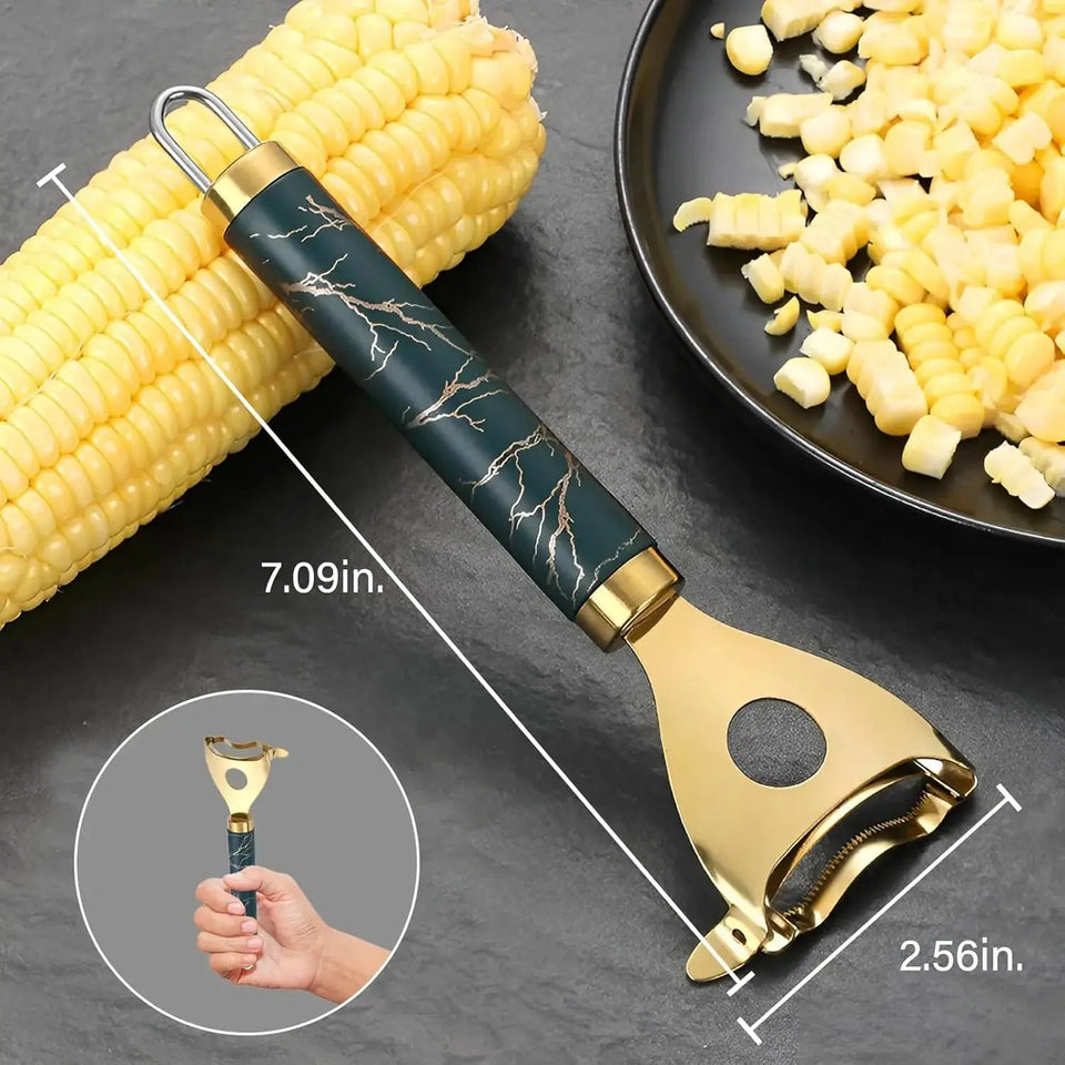 2-Pack Stainless Steel Corn Peeler Tool & Cob Stripper - Golden Marble Kitchen Gadget - SS Creative Holdings