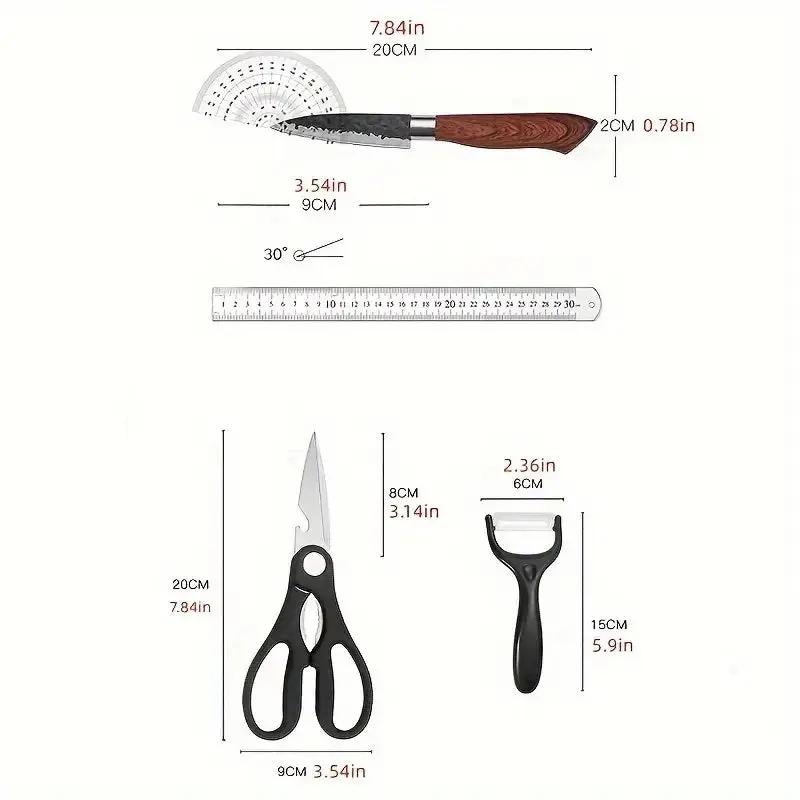 6 PCS Kitchen Knife Sets, Steel Kitchen Knives Set Tools Forged Kitchen Knife Scissors Ceramic Peeler Chef Slicer Knife Gift Case - SS Creative Holdings