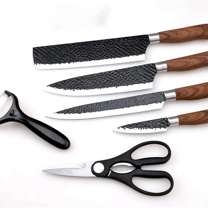 6 PCS Kitchen Knife Sets, Steel Kitchen Knives Set Tools Forged Kitchen Knife Scissors Ceramic Peeler Chef Slicer Knife Gift Case - SS Creative Holdings