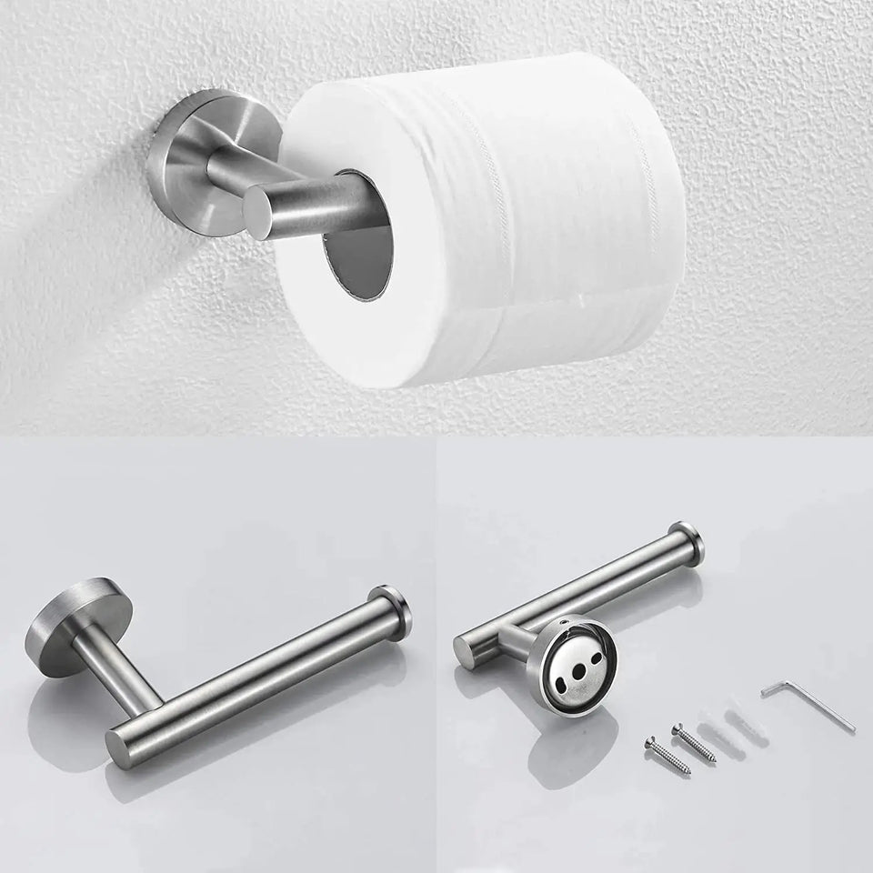 3-Piece Brushed Nickel Bathroom Hardware Set – Essential Towel Bar, Toilet Paper Holder & Robe Hook - SS Creative Holdings