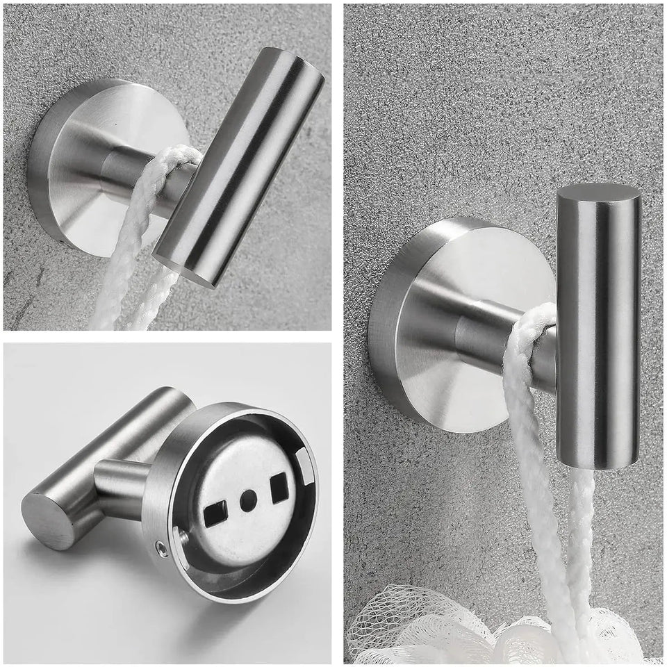 3-Piece Brushed Nickel Bathroom Hardware Set – Essential Towel Bar, Toilet Paper Holder & Robe Hook - SS Creative Holdings
