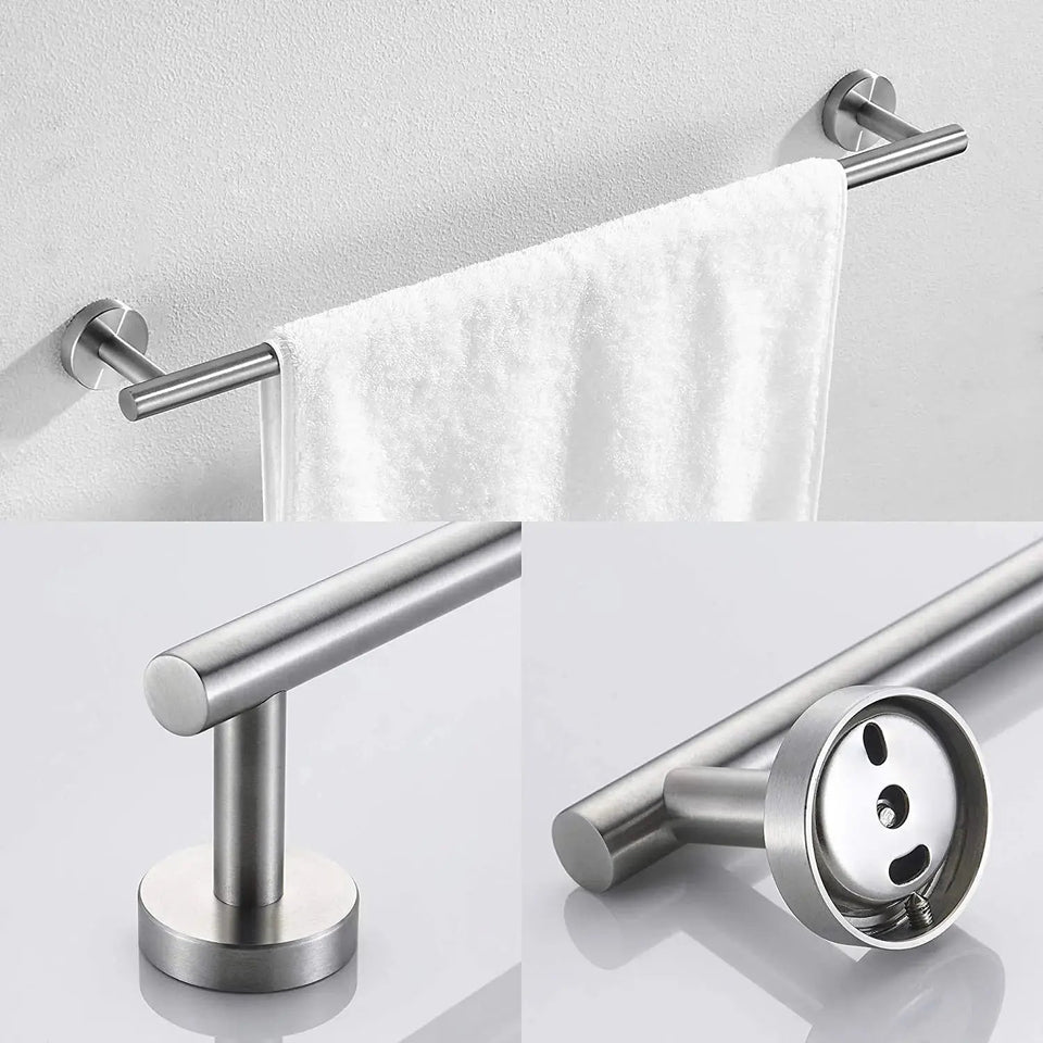 3-Piece Brushed Nickel Bathroom Hardware Set – Essential Towel Bar, Toilet Paper Holder & Robe Hook - SS Creative Holdings