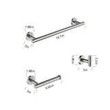 3-Piece Brushed Nickel Bathroom Hardware Set – Essential Towel Bar, Toilet Paper Holder & Robe Hook - SS Creative Holdings