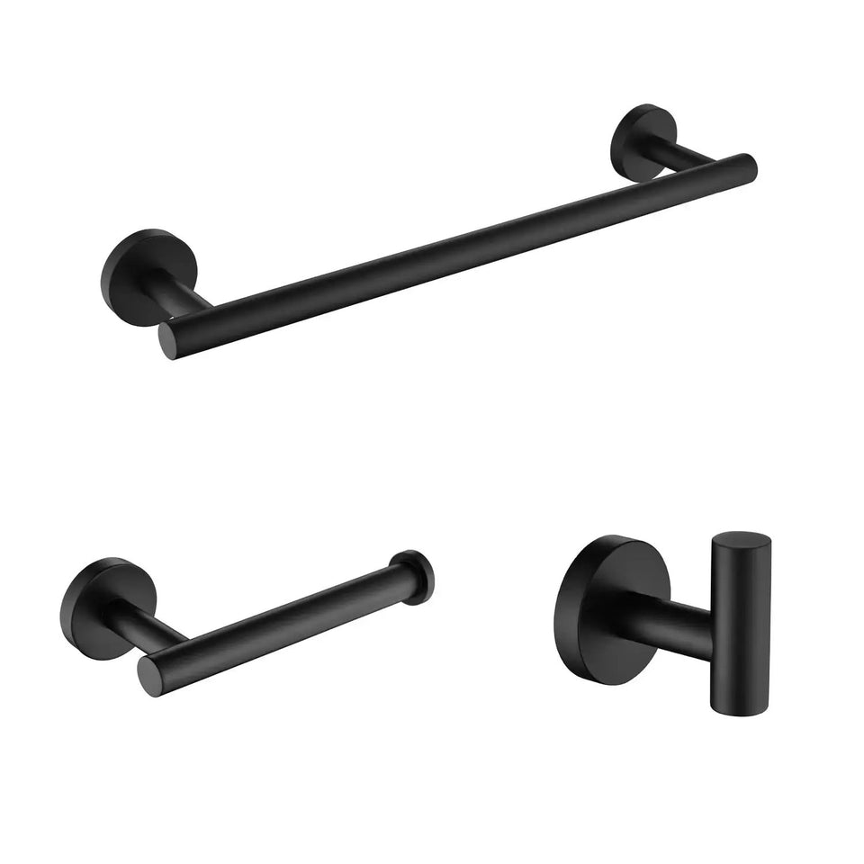 3-Piece Matte Black Bathroom Hardware Set – Includes Towel Bar, Toilet Paper Holder & Robe Hook - SS Creative Holdings
