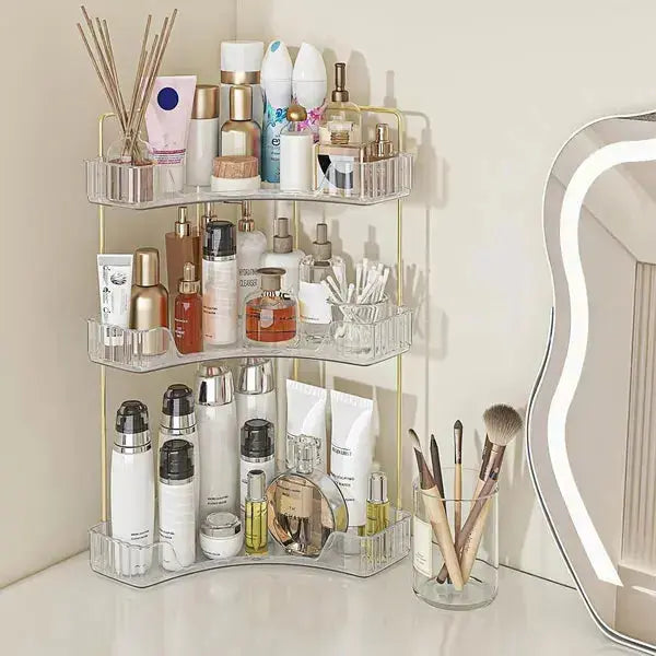 3-Tier Corner Bathroom Counter Organizer – Stylish Clear Storage Rack for Cosmetics, Perfume & Skincare - SS Creative Holdings