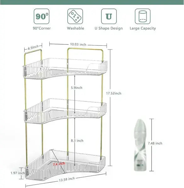 3-Tier Corner Bathroom Counter Organizer – Stylish Clear Storage Rack for Cosmetics, Perfume & Skincare - SS Creative Holdings