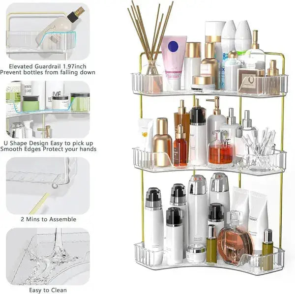 3-Tier Corner Bathroom Counter Organizer – Stylish Clear Storage Rack for Cosmetics, Perfume & Skincare - SS Creative Holdings