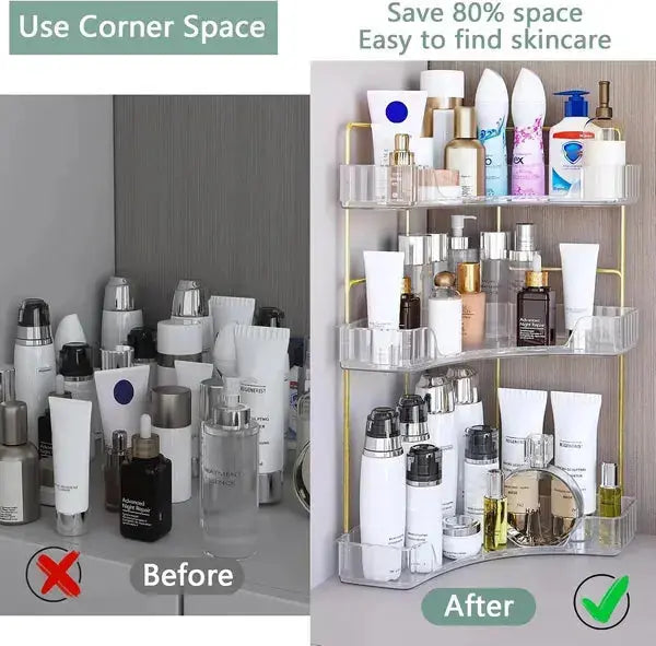 3-Tier Corner Bathroom Counter Organizer – Stylish Clear Storage Rack for Cosmetics, Perfume & Skincare - SS Creative Holdings