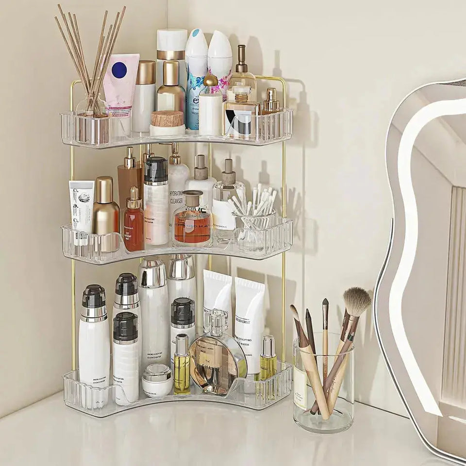 3-Tier Corner Bathroom Counter Organizer – Stylish Clear Storage Rack for Cosmetics, Perfume & Skincare - SS Creative Holdings