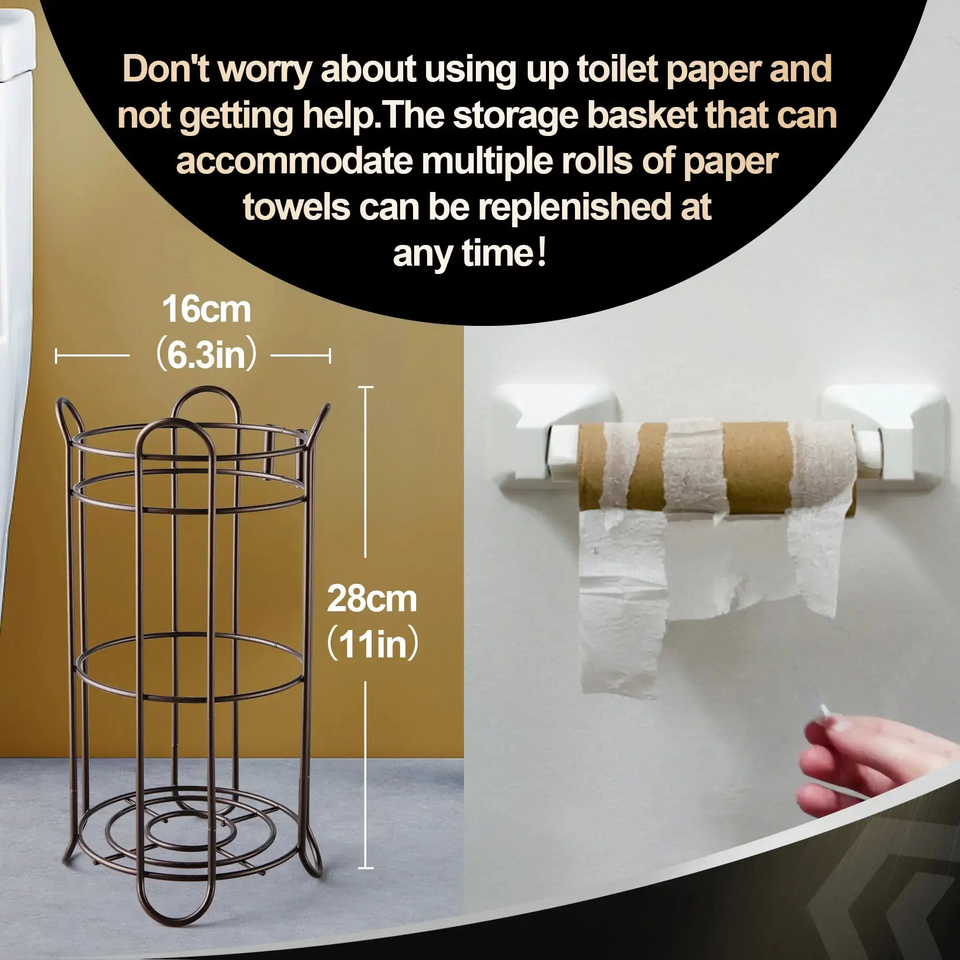 3-in-1 Free-Standing Toilet Paper Holder with Phone Shelf & Mega Roll Storage - SS Creative Holdings
