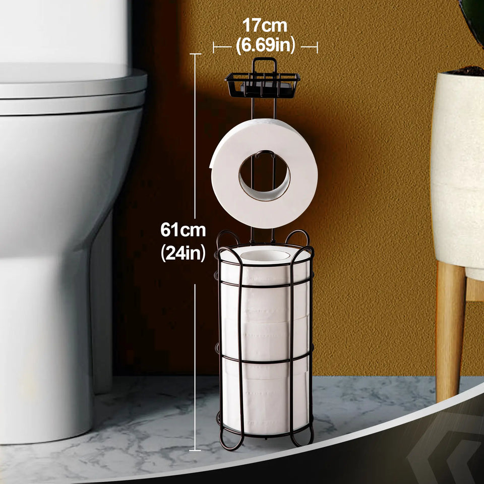 3-in-1 Free-Standing Toilet Paper Holder with Phone Shelf & Mega Roll Storage - SS Creative Holdings