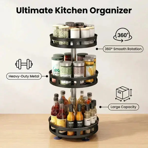 360° Rotating 3-Tier Spice Rack Organizer – Space-Saving Kitchen Countertop Storage - SS Creative Holdings