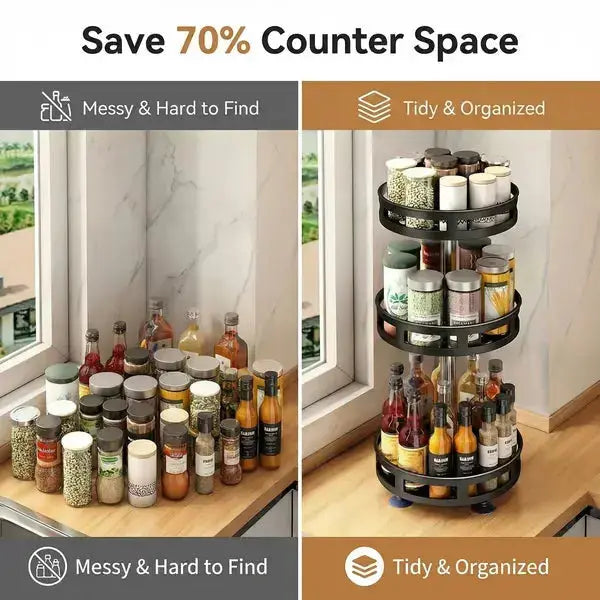 360° Rotating 3-Tier Spice Rack Organizer – Space-Saving Kitchen Countertop Storage - SS Creative Holdings