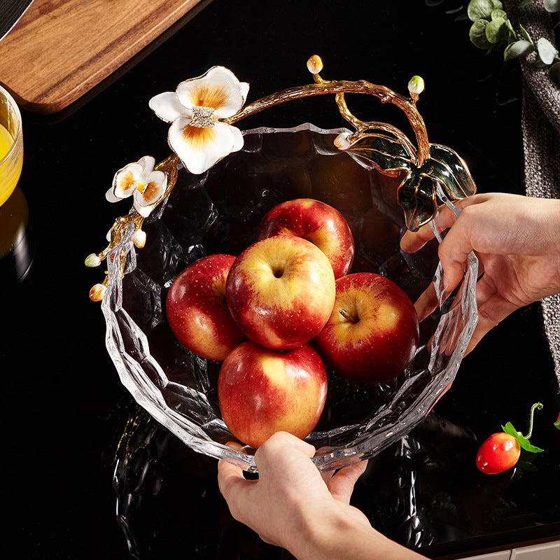 High-Transparency Glass Fruit Plate With Enamel Design For Living Room Coffee Tables