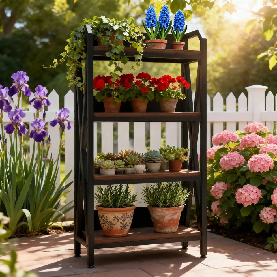 4-Level Industrial Baker’s Rack – Heavy-Duty Metal & Wood Kitchen Storage Organizer - SS Creative Holdings