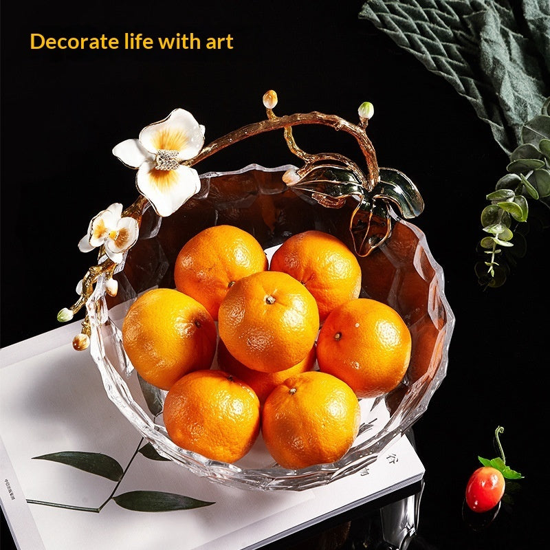 High-Transparency Glass Fruit Plate With Enamel Design For Living Room Coffee Tables
