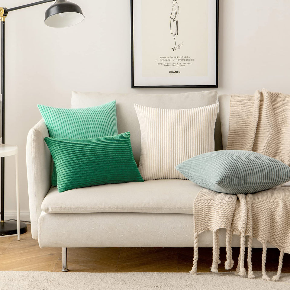Corduroy Pillow Covers Super Soft Boho Striped Pillow Covers Broadside Decorative Textured Christmas Throw Pillows For Couch Cushion Livingroom