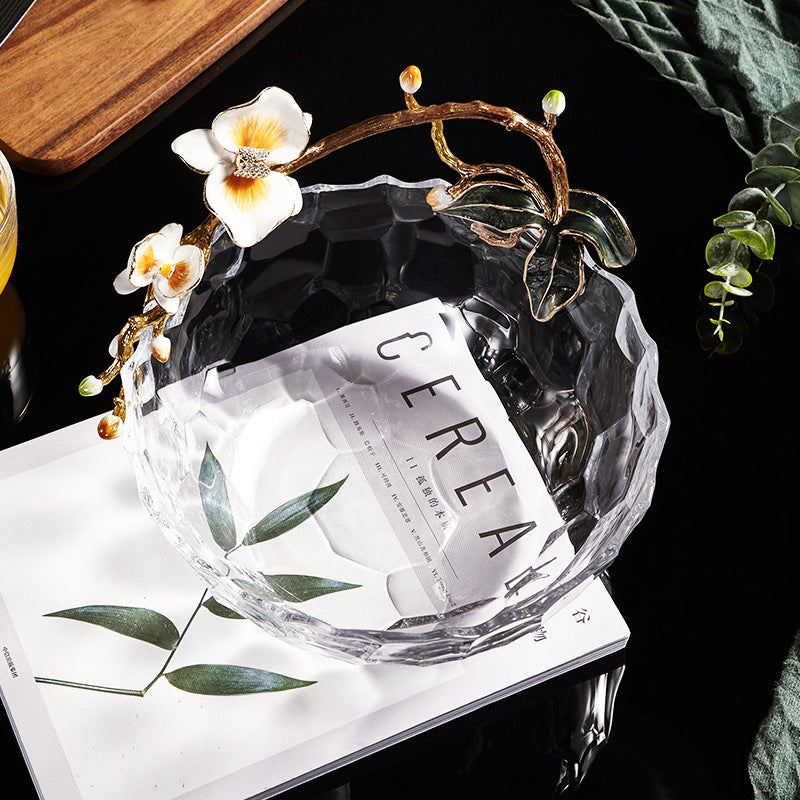 High-Transparency Glass Fruit Plate With Enamel Design For Living Room Coffee Tables