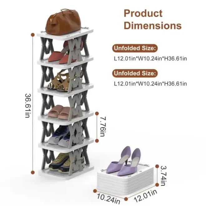 6-Tier Foldable Vertical Shoe Rack – Space-Saving Narrow Shoe Organizer for Entryways & Closets - SS Creative Holdings