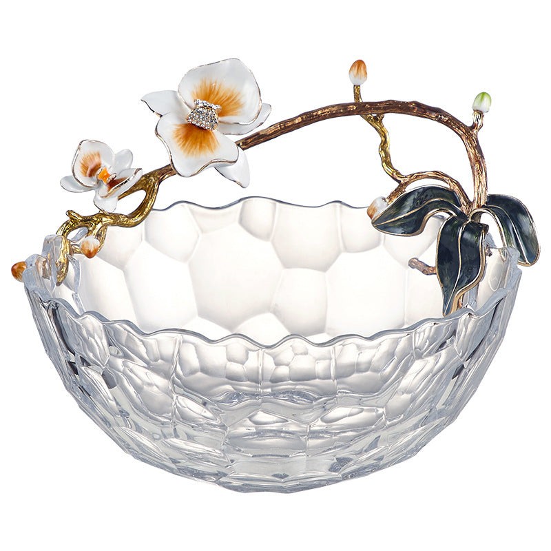 High-Transparency Glass Fruit Plate With Enamel Design For Living Room Coffee Tables