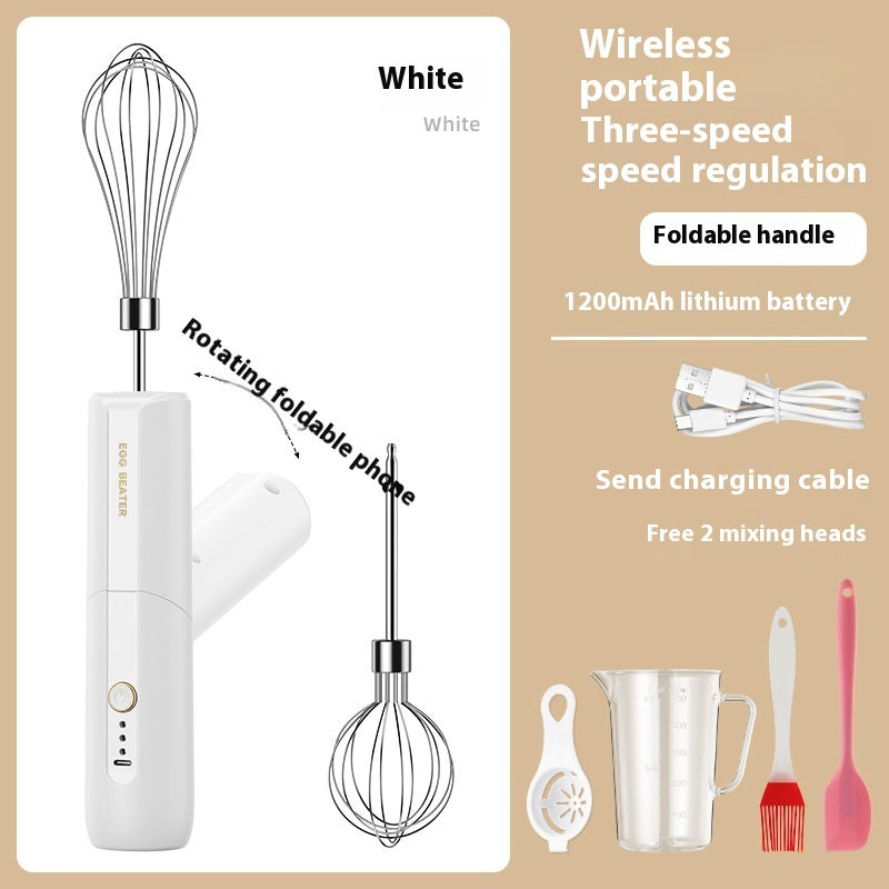 Wireless Foldable Electric Whisk - 3-Speed Portable Cream & Egg Blender