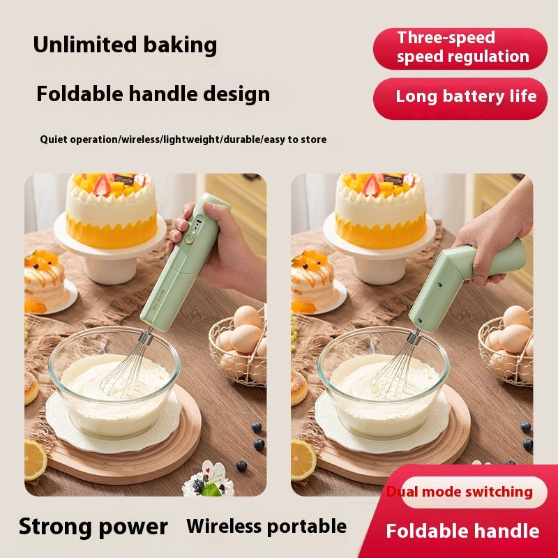 Wireless Foldable Electric Whisk - 3-Speed Portable Cream & Egg Blender
