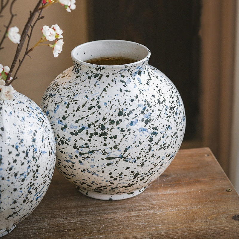 New Chinese-style Living Room Flower Arrangement Handmade Vintage Stoneware Vase Creative Design