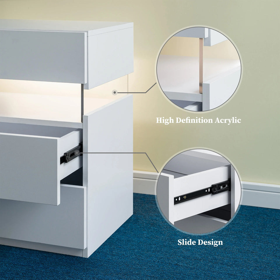 Modern 3-Drawer LED Bedside Nightstand - White - SS Creative Holdings