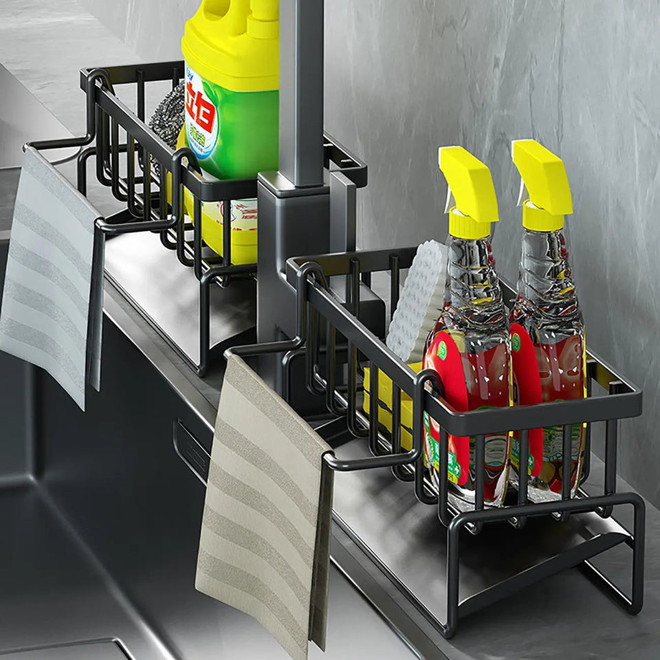Kitchen Sink Caddy Basket Drain Rack Sponge Dishcloth Holder Storage Organizer - SS Creative Holdings