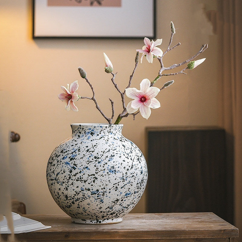 New Chinese-style Living Room Flower Arrangement Handmade Vintage Stoneware Vase Creative Design
