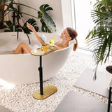 Adjustable Bamboo Bathtub Side Table – Freestanding Caddy with 360° Rotating Tray & Height-Adjustable Design - SS Creative Holdings