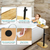 Adjustable Bamboo Bathtub Side Table – Freestanding Caddy with 360° Rotating Tray & Height-Adjustable Design - SS Creative Holdings