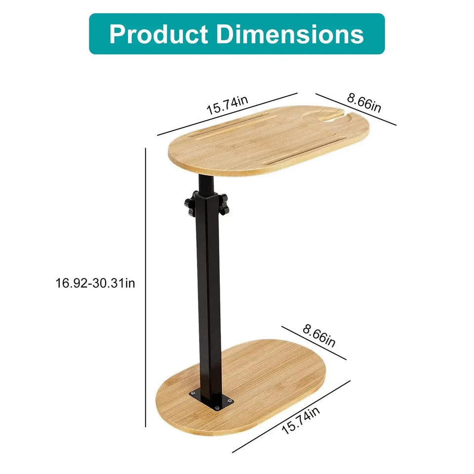Adjustable Bamboo Bathtub Side Table – Freestanding Caddy with 360° Rotating Tray & Height-Adjustable Design - SS Creative Holdings