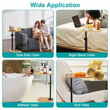 Adjustable Bamboo Bathtub Side Table – Freestanding Caddy with 360° Rotating Tray & Height-Adjustable Design - SS Creative Holdings