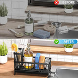 Cisily Stainless Steel Kitchen Sink Caddy & Sponge Holder with Auto-Drain Tray & Brush Rack - SS Creative Holdings
