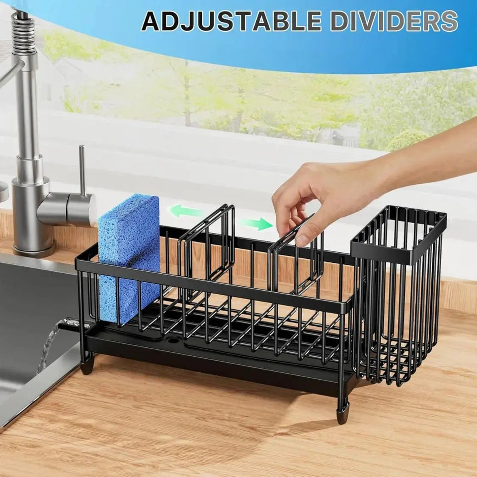 Cisily Stainless Steel Kitchen Sink Caddy & Sponge Holder with Auto-Drain Tray & Brush Rack - SS Creative Holdings