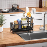 Cisily Stainless Steel Kitchen Sink Caddy & Sponge Holder with Auto-Drain Tray & Brush Rack - SS Creative Holdings