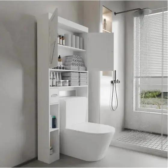 Farmhouse Over-the-Toilet Storage Cabinet – Space-Saving Bathroom Organizer with 2 Doors & Open Shelving - SS Creative Holdings