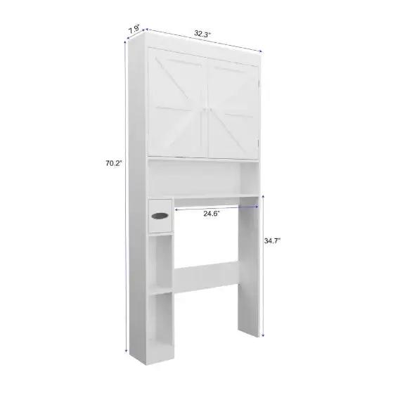 Farmhouse Over-the-Toilet Storage Cabinet – Space-Saving Bathroom Organizer with 2 Doors & Open Shelving - SS Creative Holdings