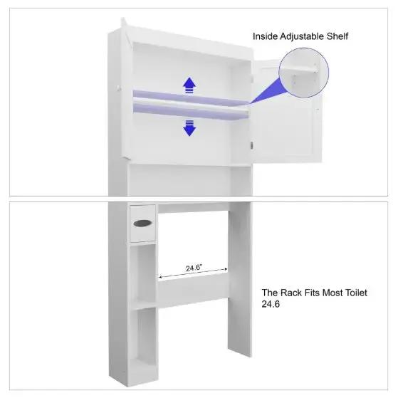 Farmhouse Over-the-Toilet Storage Cabinet – Space-Saving Bathroom Organizer with 2 Doors & Open Shelving - SS Creative Holdings
