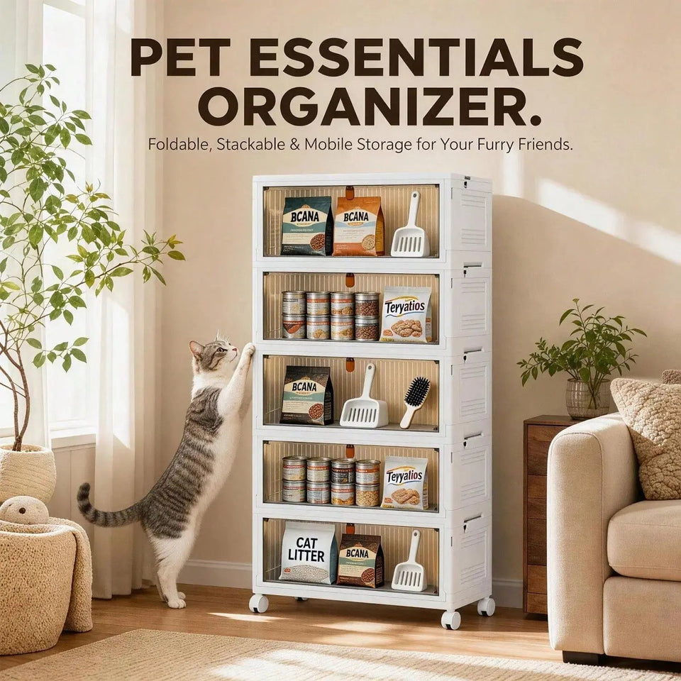Foldable Rolling Storage Cabinet & Organizer Box with Magnetic Doors – Multi-Purpose Home & Pet Supplies Bin - SS Creative Holdings