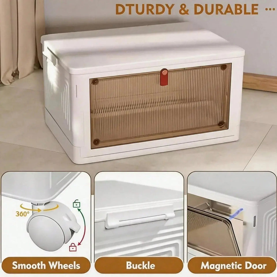 Foldable Rolling Storage Cabinet & Organizer Box with Magnetic Doors – Multi-Purpose Home & Pet Supplies Bin - SS Creative Holdings