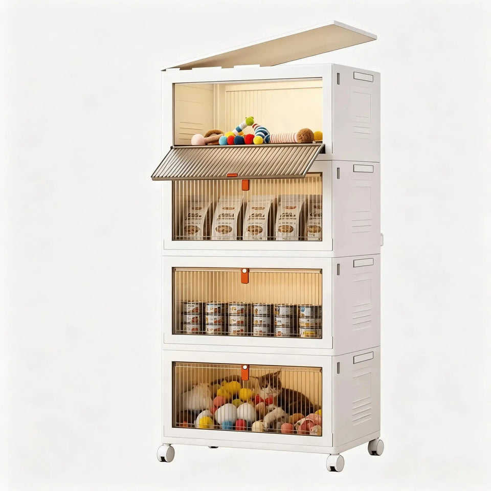 Foldable Rolling Storage Cabinet & Organizer Box with Magnetic Doors – Multi-Purpose Home & Pet Supplies Bin - SS Creative Holdings