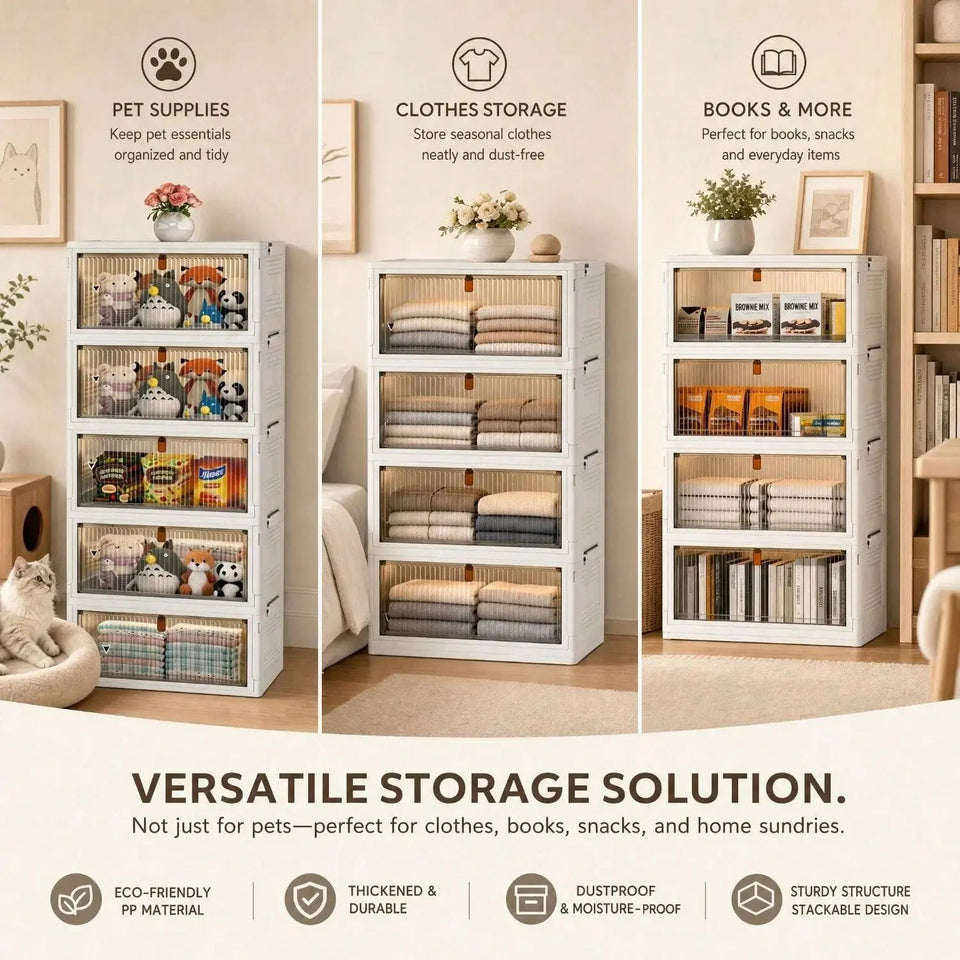 Foldable Rolling Storage Cabinet & Organizer Box with Magnetic Doors – Multi-Purpose Home & Pet Supplies Bin - SS Creative Holdings