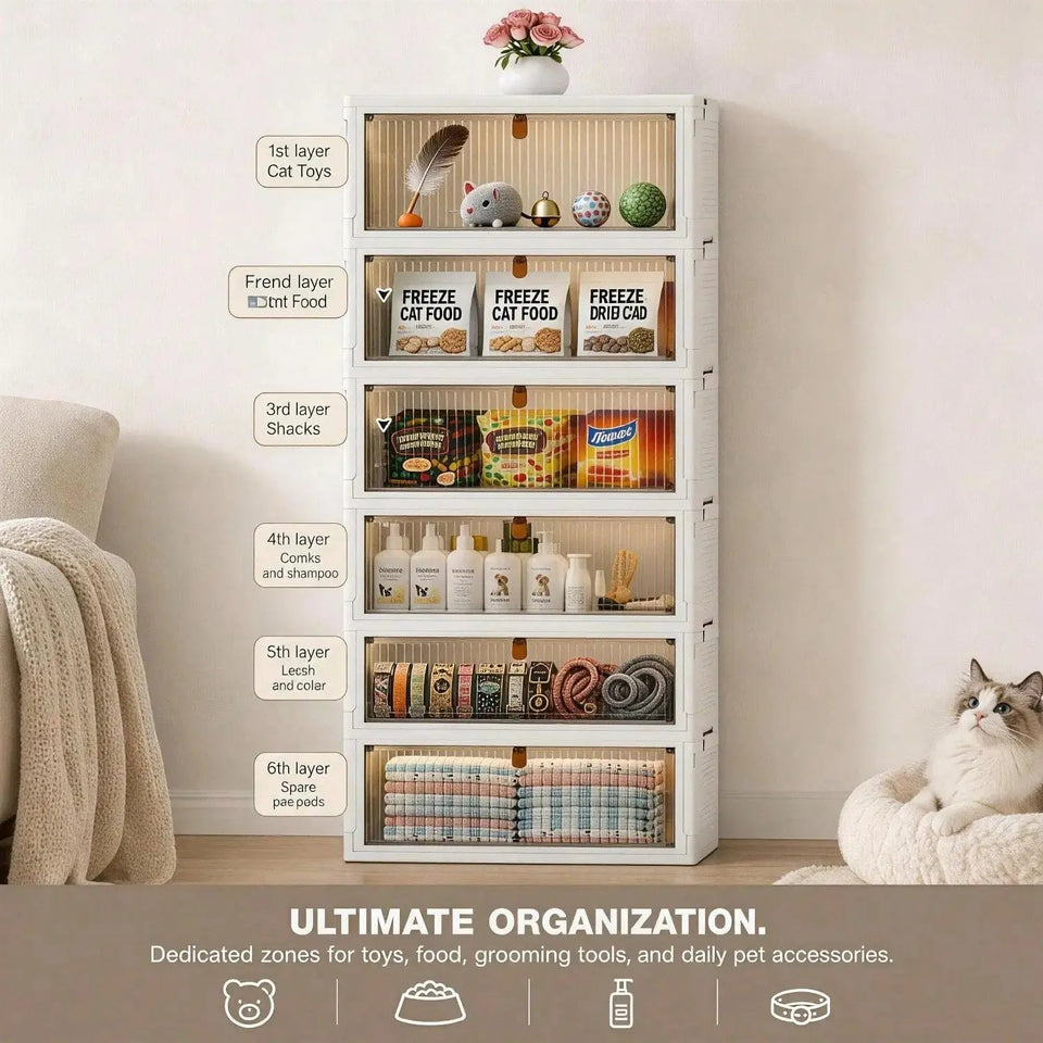 Foldable Rolling Storage Cabinet & Organizer Box with Magnetic Doors – Multi-Purpose Home & Pet Supplies Bin - SS Creative Holdings